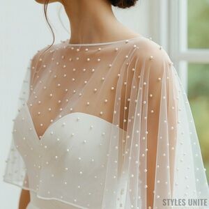 Tulle Bridal Cape with Pearls